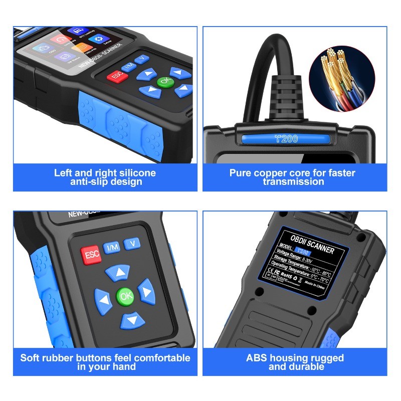 T200 OBD2 Car Diagnostic Scanner Engine Code Reader Battery Tester Smart