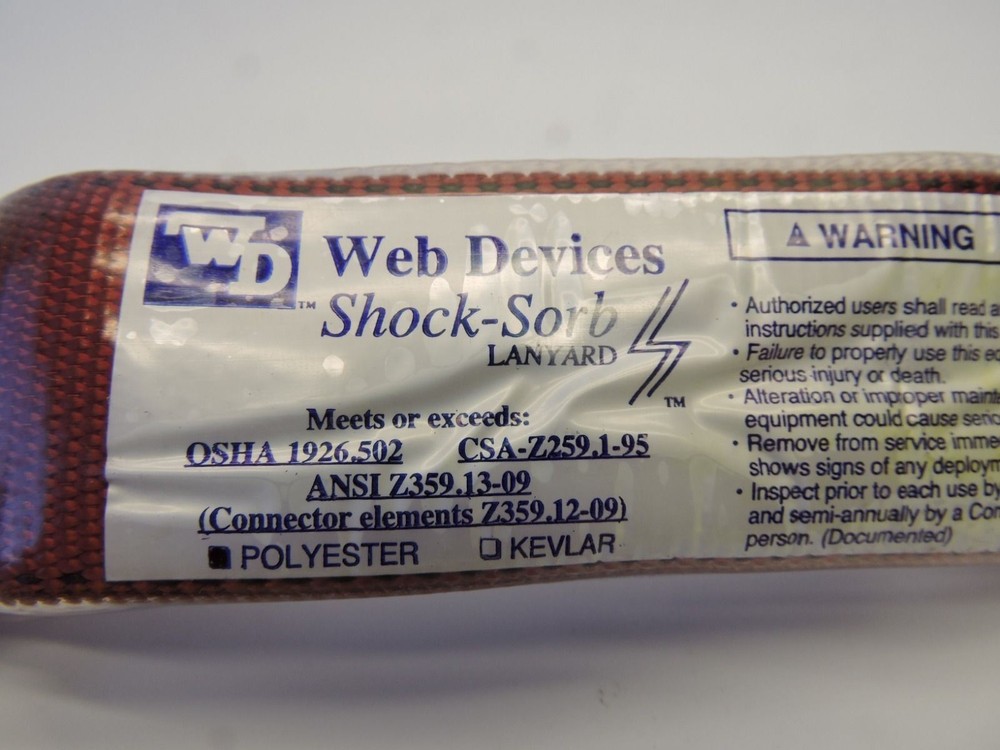 Web Devices LS200-3-4SS-3.6 Shock-Sorb Double Lanyard 4ft Fall Arrest System