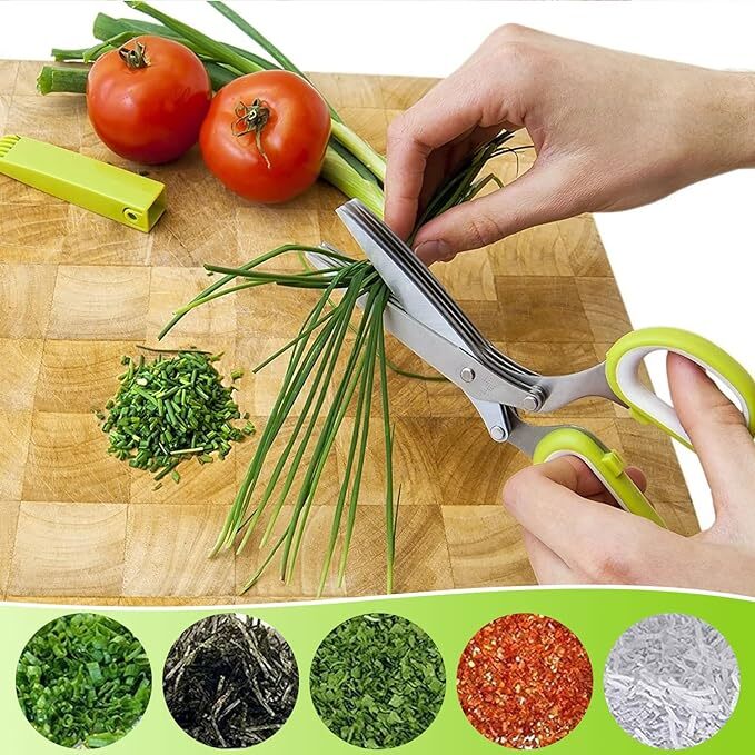 Multipurpose Kitchen Chopping Shear Herb Scissors Set with 5 Blades and Cover