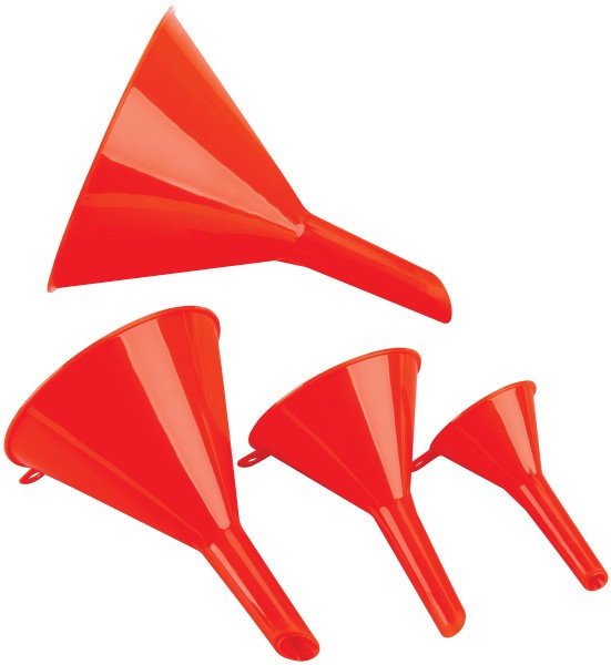 Performance Tool 1144 Funnel; Round; Red; Plastic; 4 Pieces