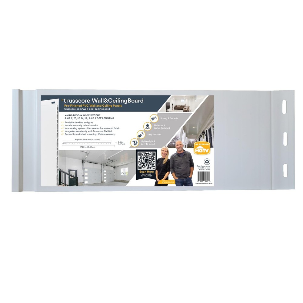 Trusscore Wall&CeilingBoard, 16" Wide Panel - Sample (White)