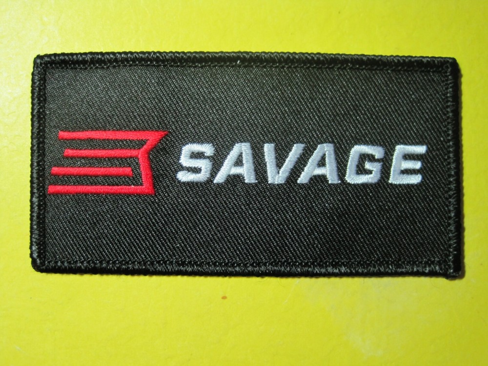 SAVAGE ARMS FIREARMS LOGO VEST PATCH 2 X 4 INCH HOOK BACK GUN EMBLEM SHARP!