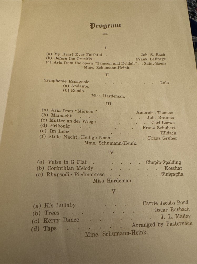 Ernestine Schumann Heink 1927 SIGNED Concert Program