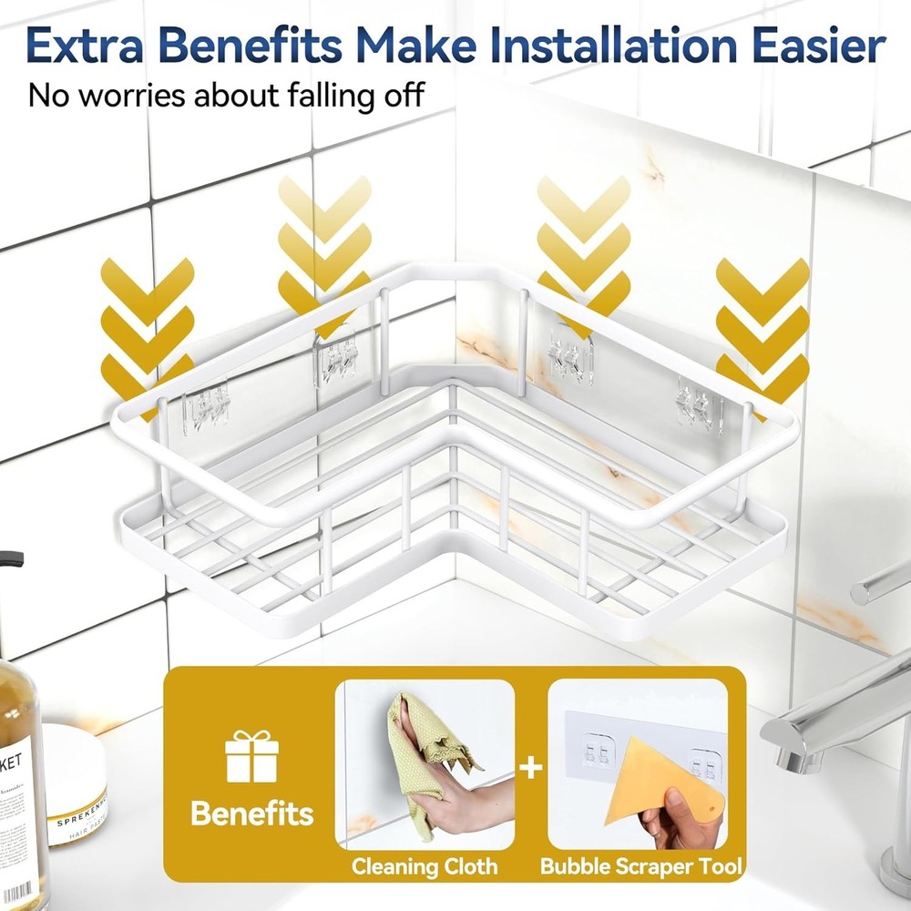 Corner Shower Caddy Organizer, 3-Pack Self-Adhesive Rustproof