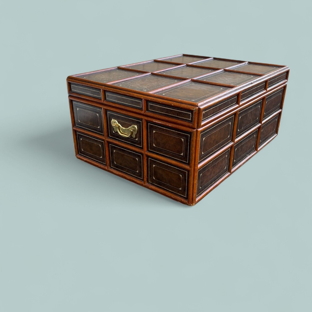 Maitland-Smith Trunk with Tooled Leather Inlay