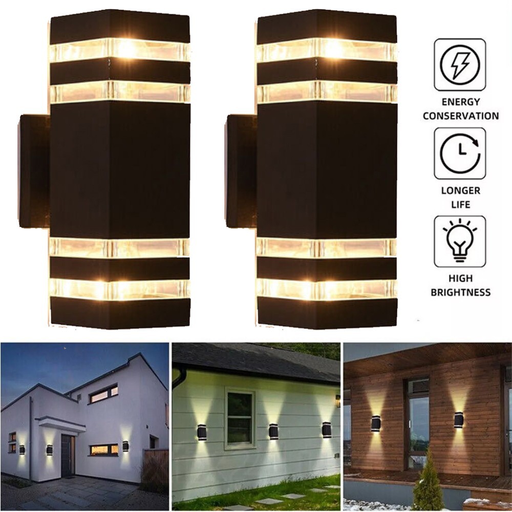 2pcs Modern Exterior LED Wall Light Sconce Outdoor Lights Porch Up Down Fixtures