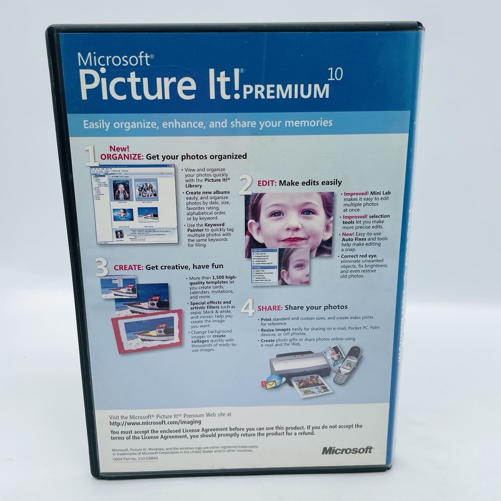 Microsoft Picture It! Premium 10 (CD) Tools Organize Edit Create Share Photos