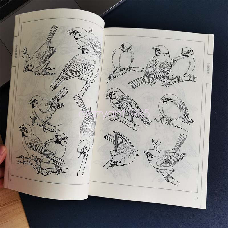 Hundred of Sparrows Drawing Sketch Line Draft Tattoo Design Flash Book Reference