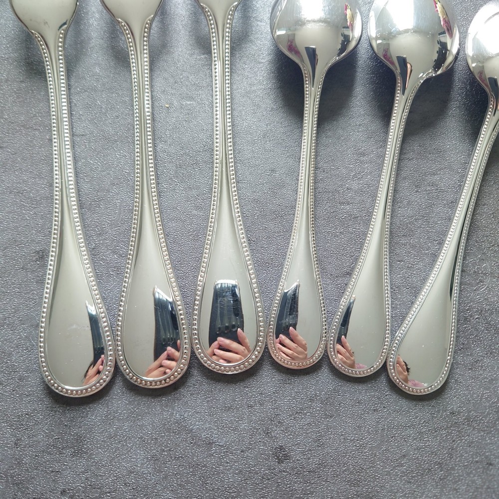 Christofle Perles 6pcs Silverplated Flatware Cake Fork Coffee Spoon Excellent ②