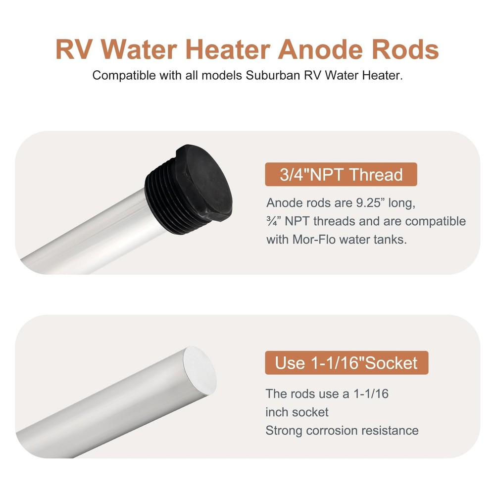 2 Pack RV Water Heater Anode Rod, Magnesium Rod Compatible with Silver