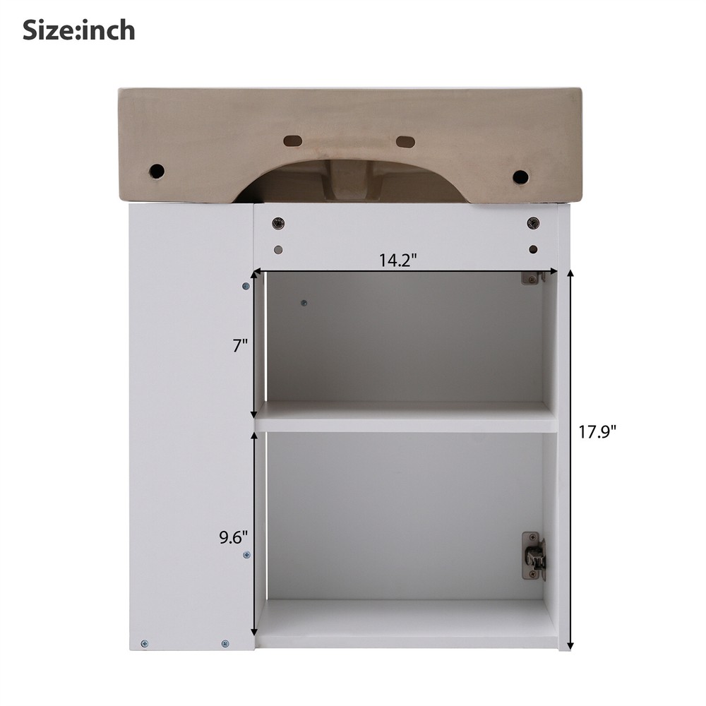 Modern Floating Bathroom Vanity Cabinet with Ceramic Basin and Side Storage