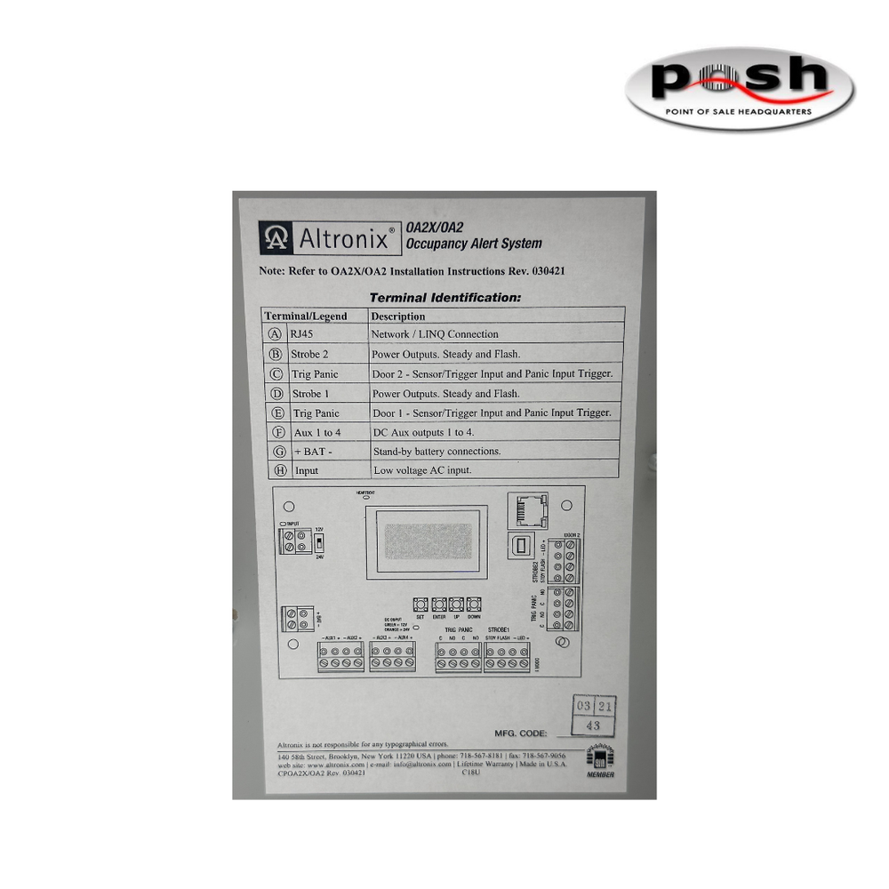 Altronix 0A2X/0A2 Occupancy Alert System, BC100 Enclosure
