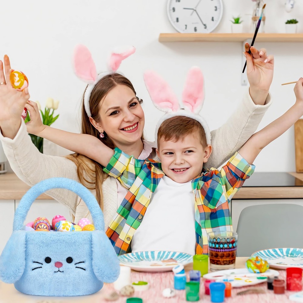 KOPHINYE Easter Basket for Kid, Blue Easter Bunny Basket with Handle, Boys Ea...