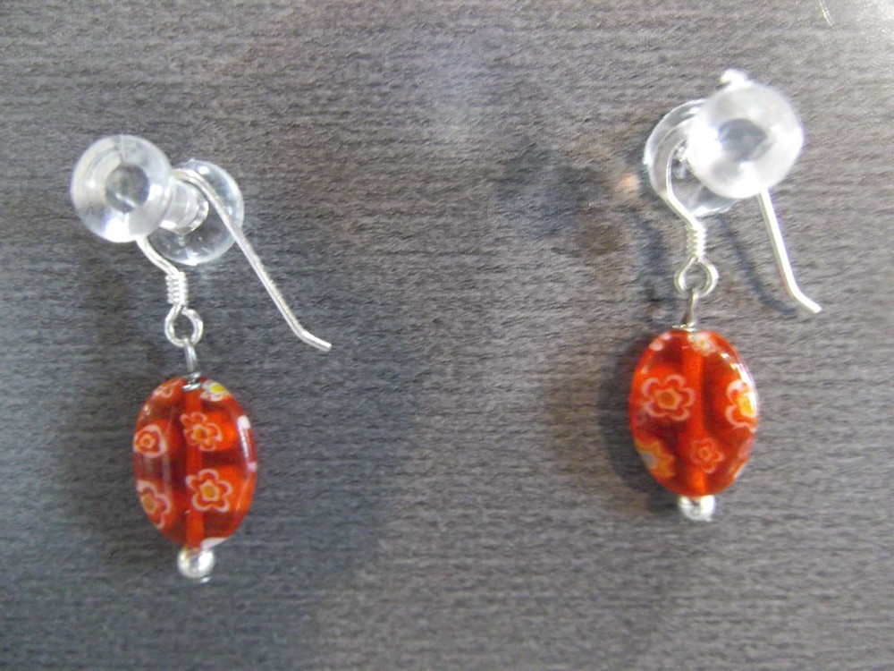 1 Pair Unique .5"in Glass Orange Etched Round Shape Dangle