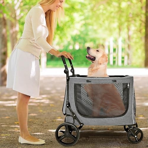 Extra Large Dog Stroller for Large & Medium Dogs, Adjustable Without tray Grey
