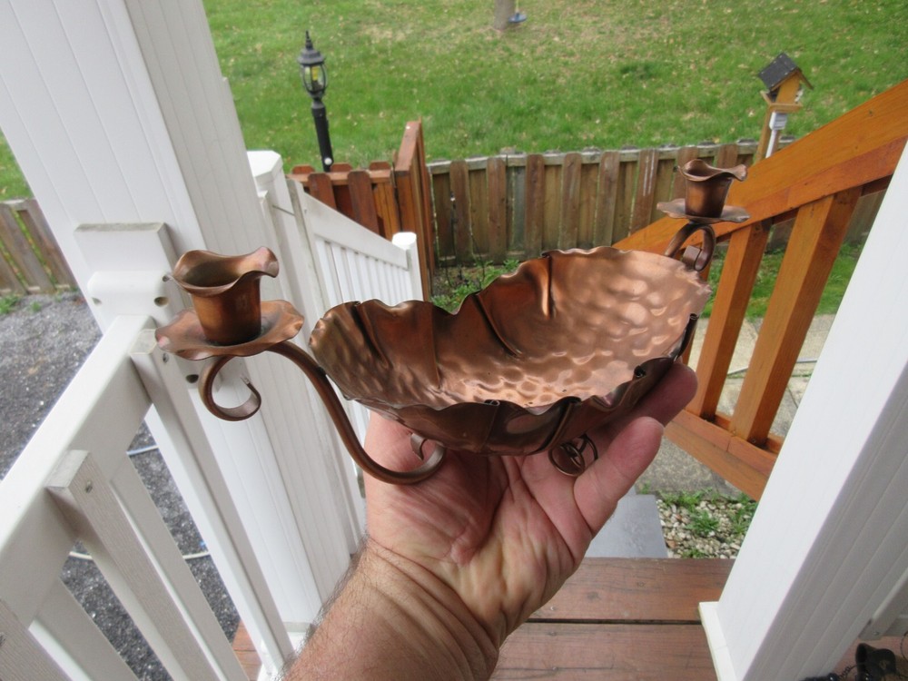 Vintage~Gregorian Solid Copper Console Bowl Centerpiece With Candle Holders~USA!