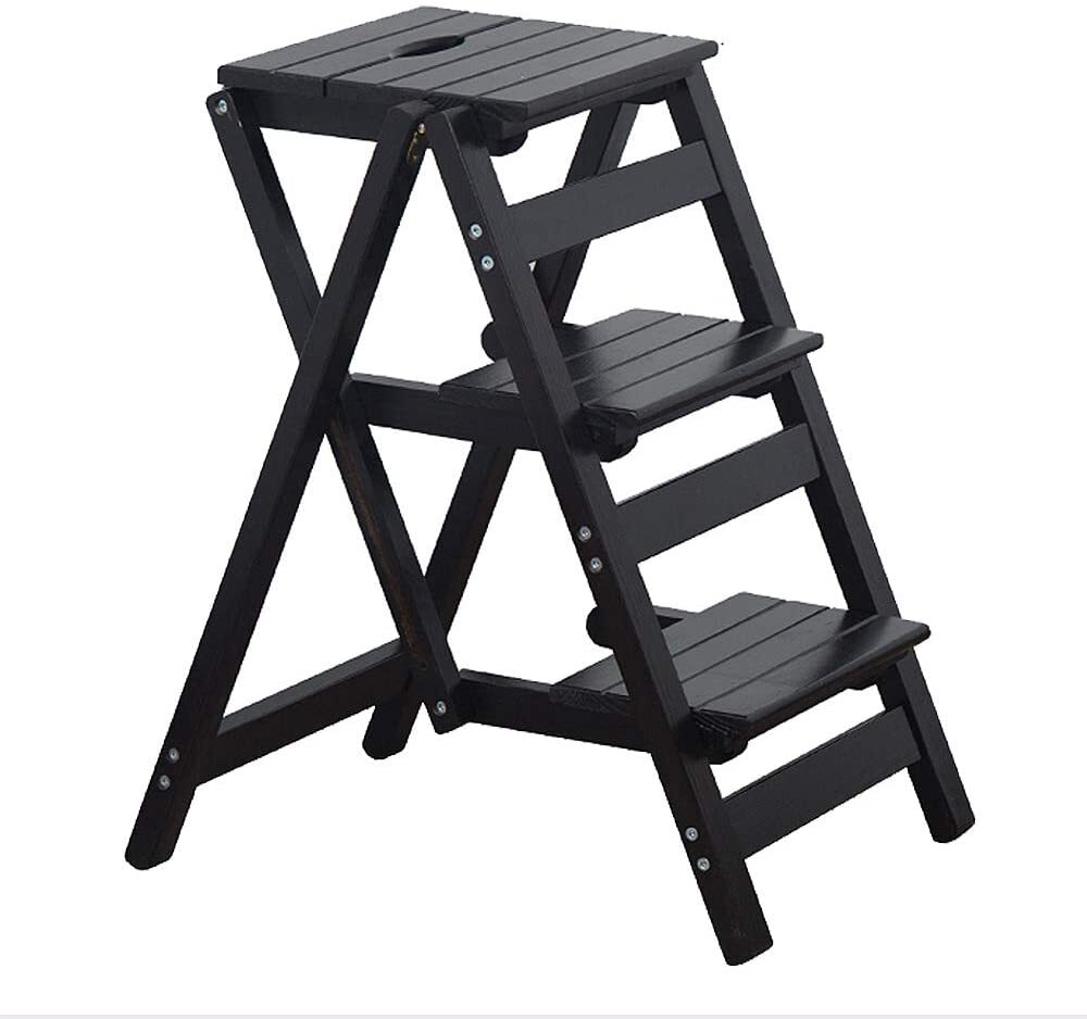 Step Stool, 3-Step folding, portable, made of the solid wood, four colors