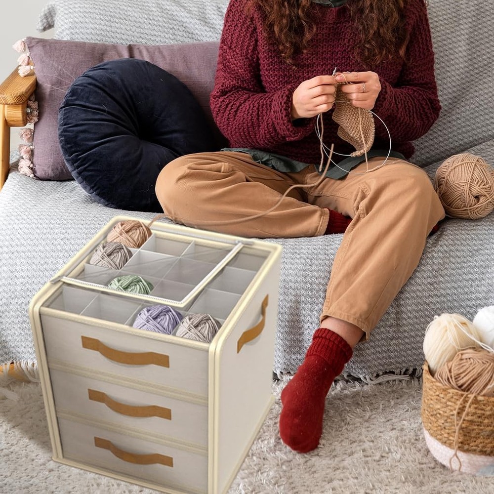 Yarn Storage Organizer with 3 Stackable Trays, Large Yarn Storage Container w...
