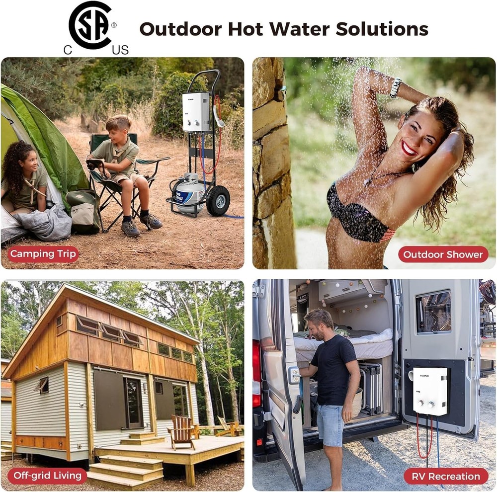 AY132 5L Portable Tankless Water Heater Outdoor Propane Shower Camping RV White