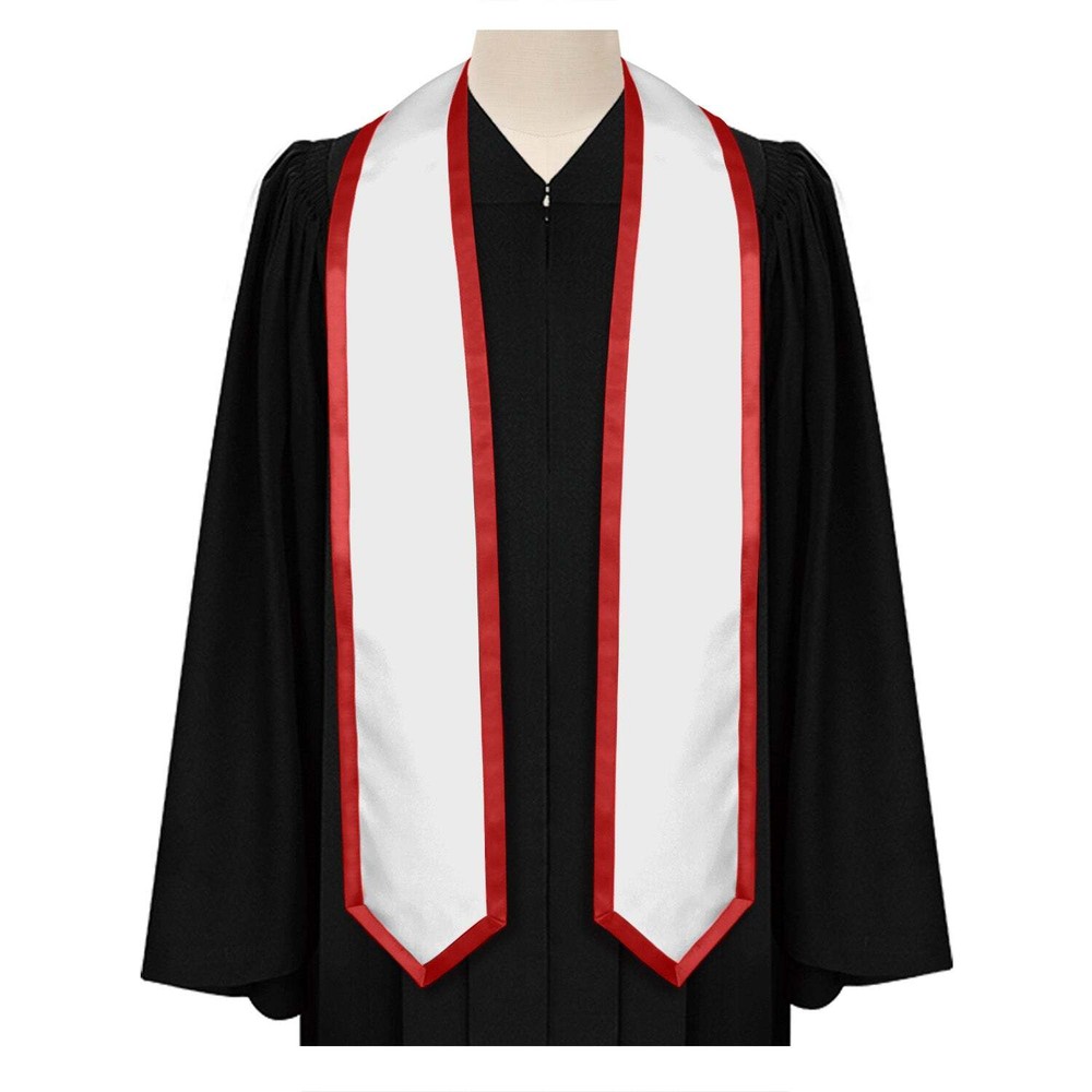 White/Red Plain Graduation Stole with Trim Color & Classic End