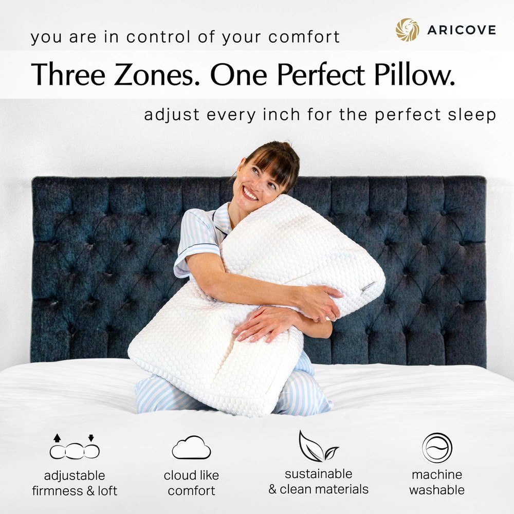 Bed Pillow for Sleeping, Side Sleeper Pillow for Adults, Queen Size, Adjustab...