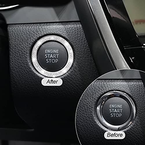 Car Bling Crystal Rhinestone Engine Start Ring Decals, 2 Pack Car Double Silver