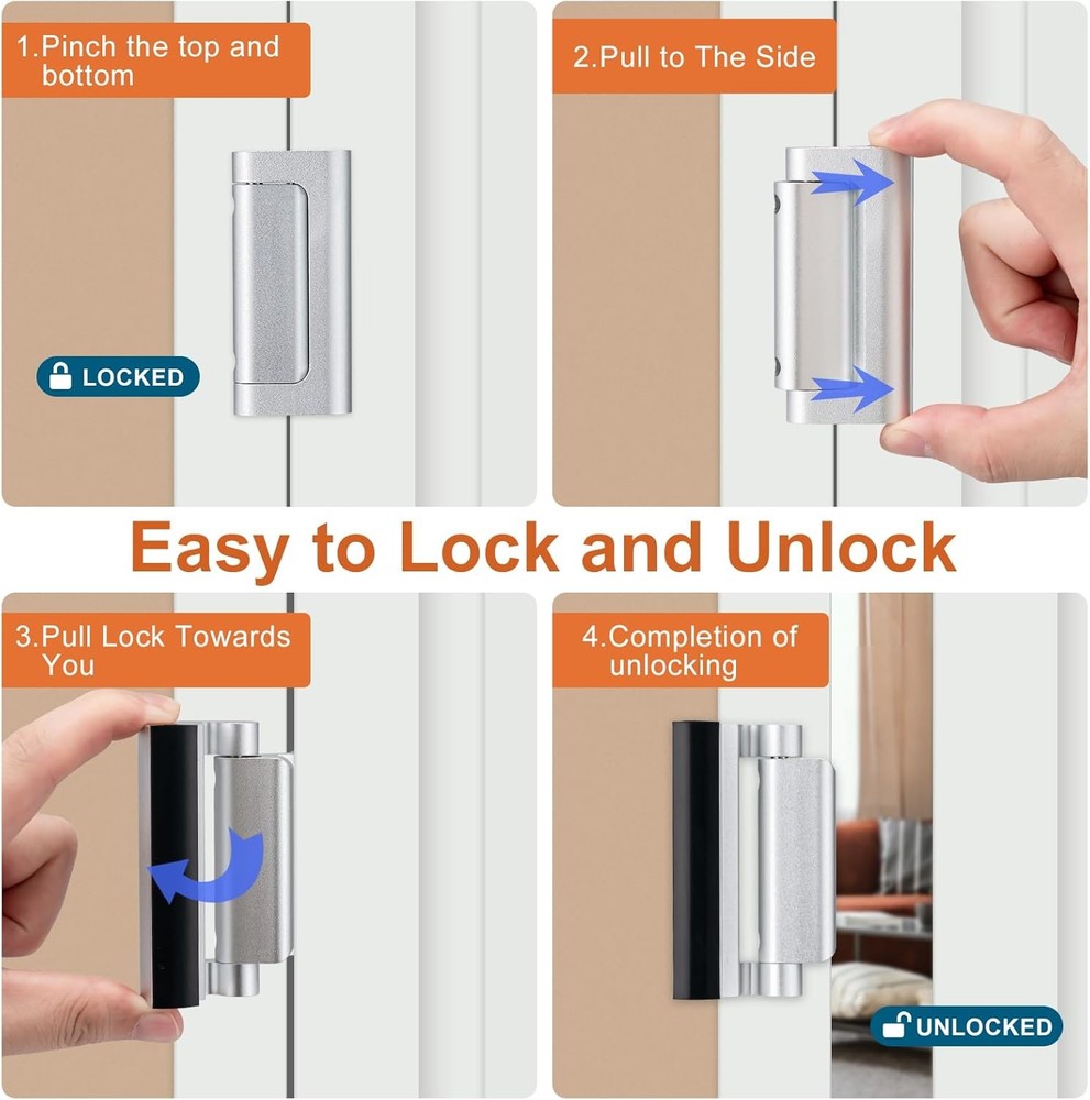 2 Pack Home Security Door Lock,Childproof Reinforcement 2Pack-Silver