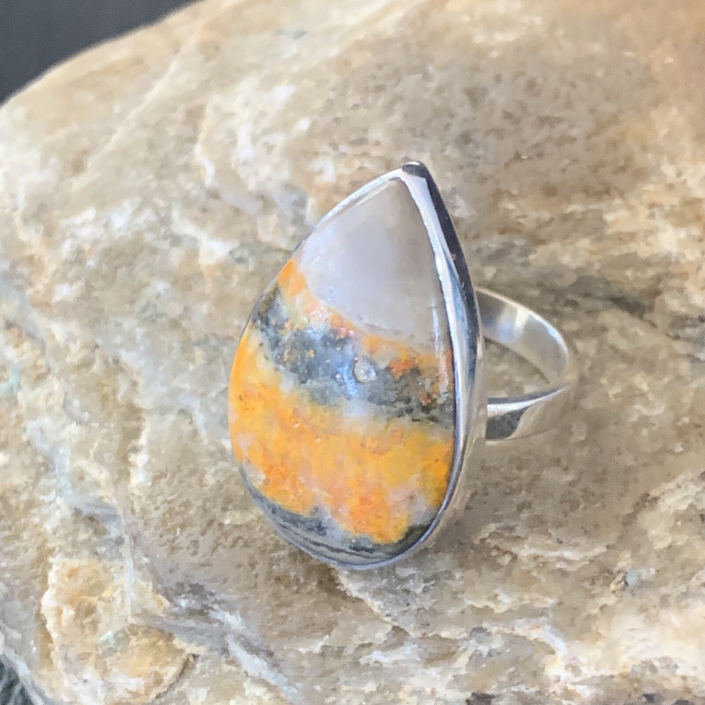 Bumble Bee Jasper Navajo Sterling Silver Ring Size 8 Adjustable 11546