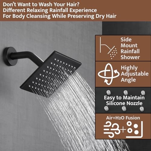 Thermostatic Shower System Push Button Diverter Shower Matte Black 12 Inch
