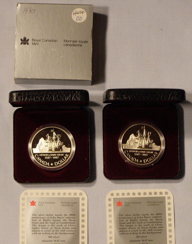 Two 1987 Canada  Specimen Proof Silver Dollars, 0.749 Troy Oz   (4E)
