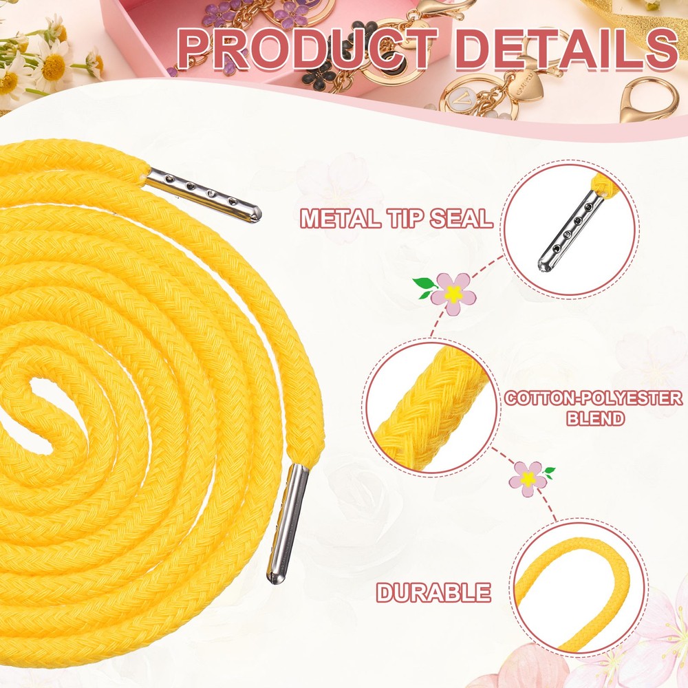 6 Pcs Hoodie Strings Drawstring Cords with Easy Threader (Light Yellow)