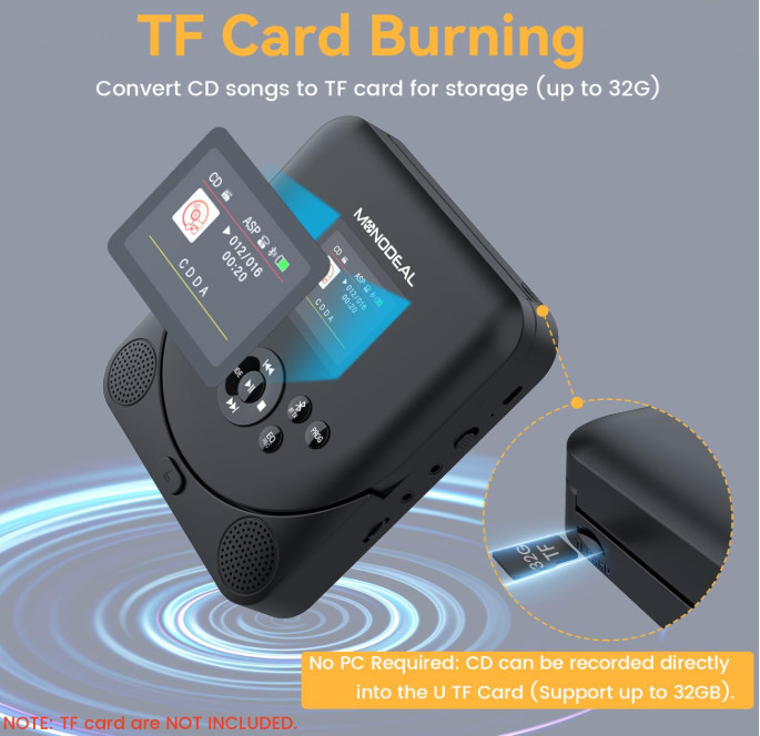 Portable Bluetooth CD Player with Speakers, FM Transmitter, Rechargeable