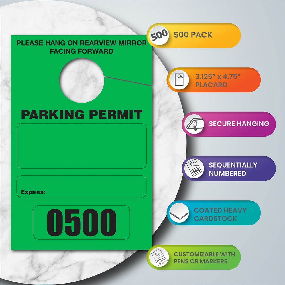 Parking Permit Hang Tags, 500 Pack, Temporary Parking Passes, Bulk Pack, Cust...
