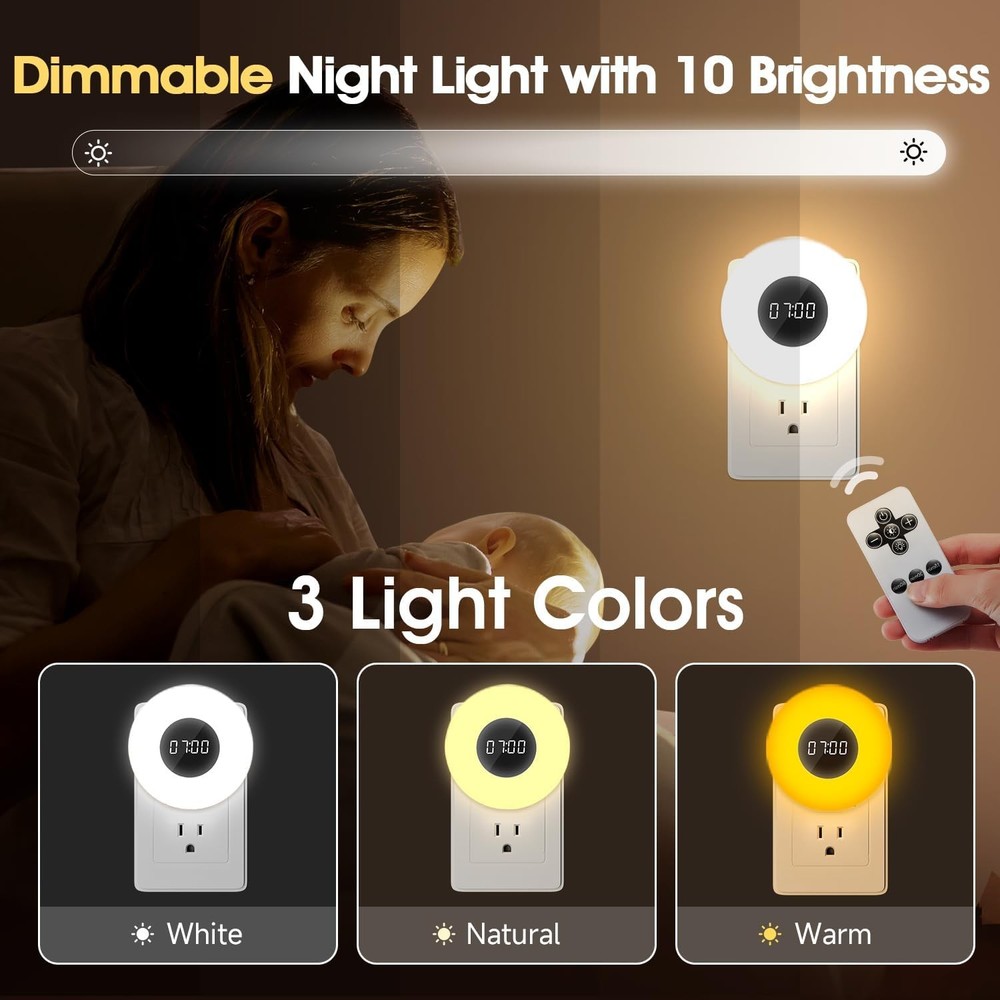 One Fire 【2 Pack】 Bathroom Clock,10 Levels Dimmable+3 Light 2pack, White