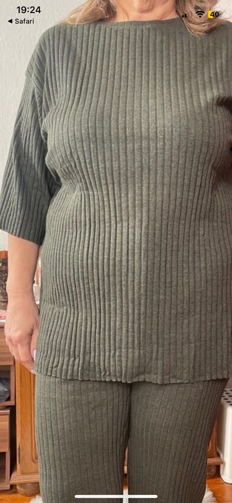 Drop Shoulder Rib-Knit Tee and Trousers Set