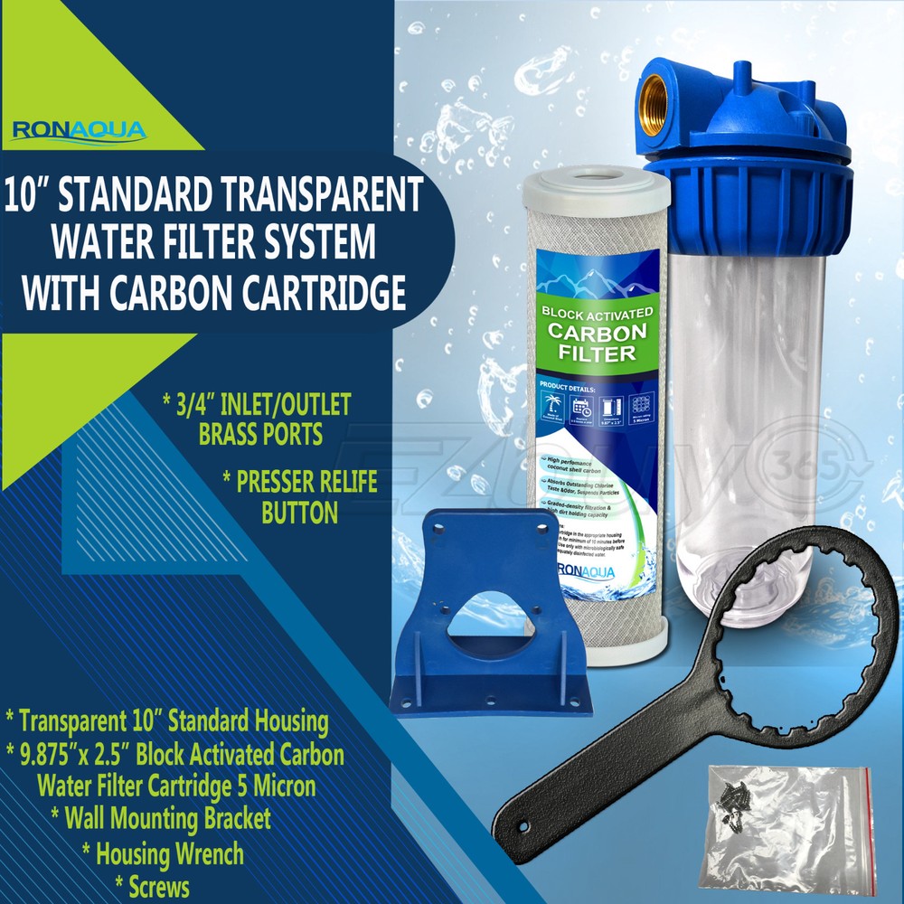 10" Clear Standard Whole House Water Filter System with Carbon Filter