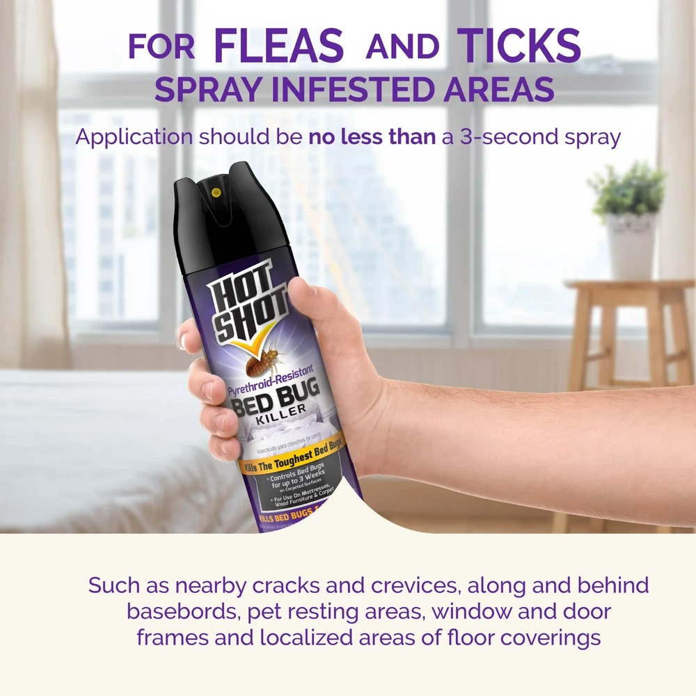 3 Pack Hot Shot Bed Bug Killer Spray 17.5 oz Pyrethroid-Resistant Indoor Flea Ti