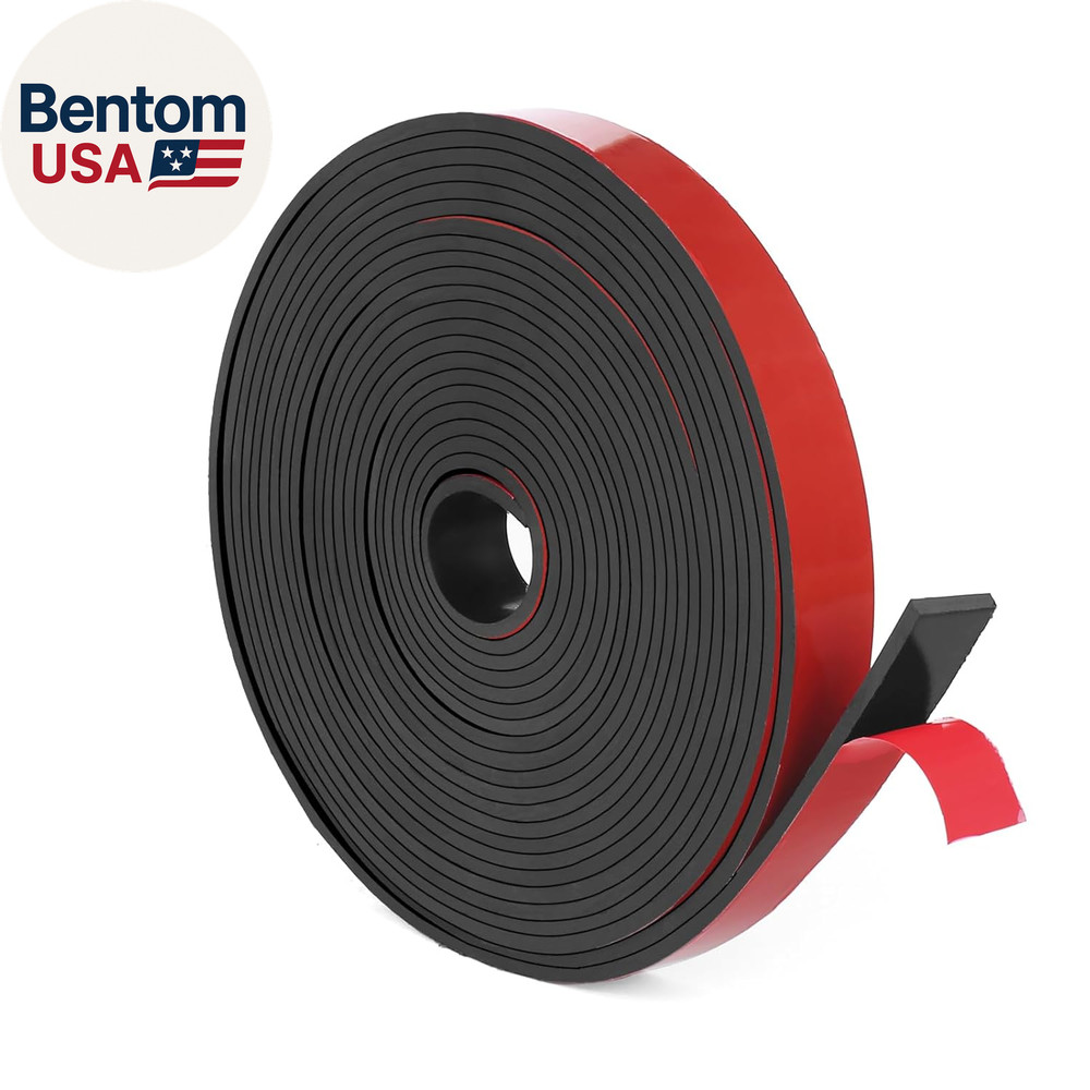 Adhesive Solid Rubber Strips, 1/2" Wide X 1/16" Thick X 180" Long Self Stick Bla