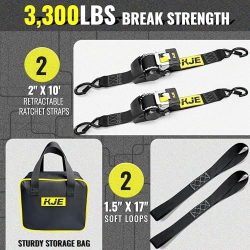 Retractable Ratchet Straps, (2) 2" x 10' Automatic Tie Down Strap Sets + (2)
