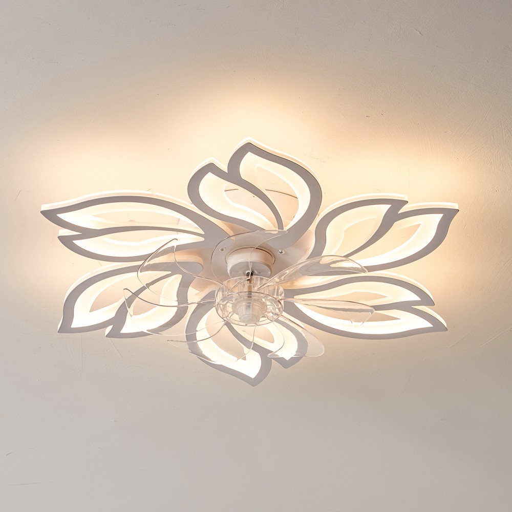 25.5\" Modern White Ceiling Fan with Light & Remote, 6-Speed, App Control