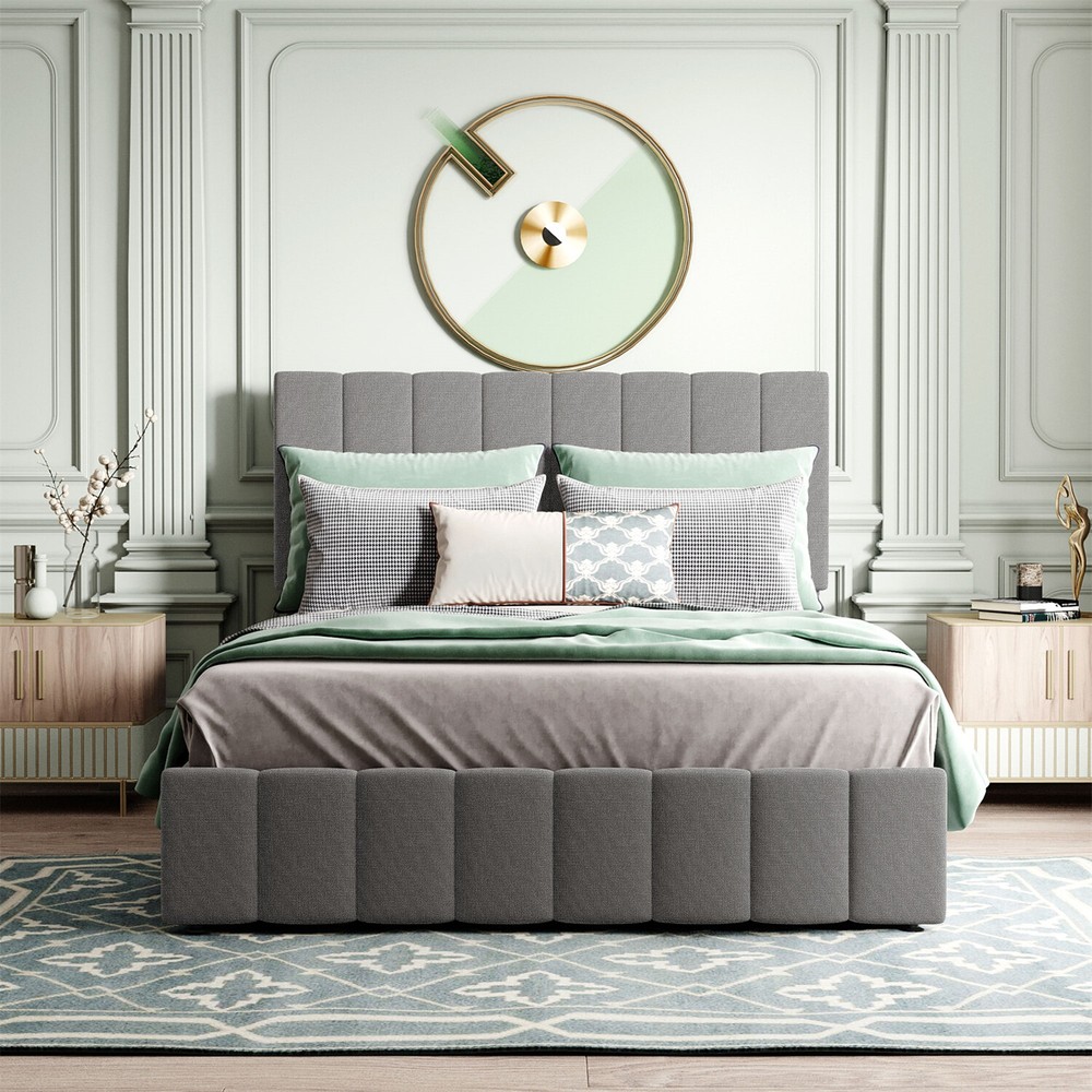 Full Size Upholstered Platform Bed Frame with Hydraulic Storage System Gray