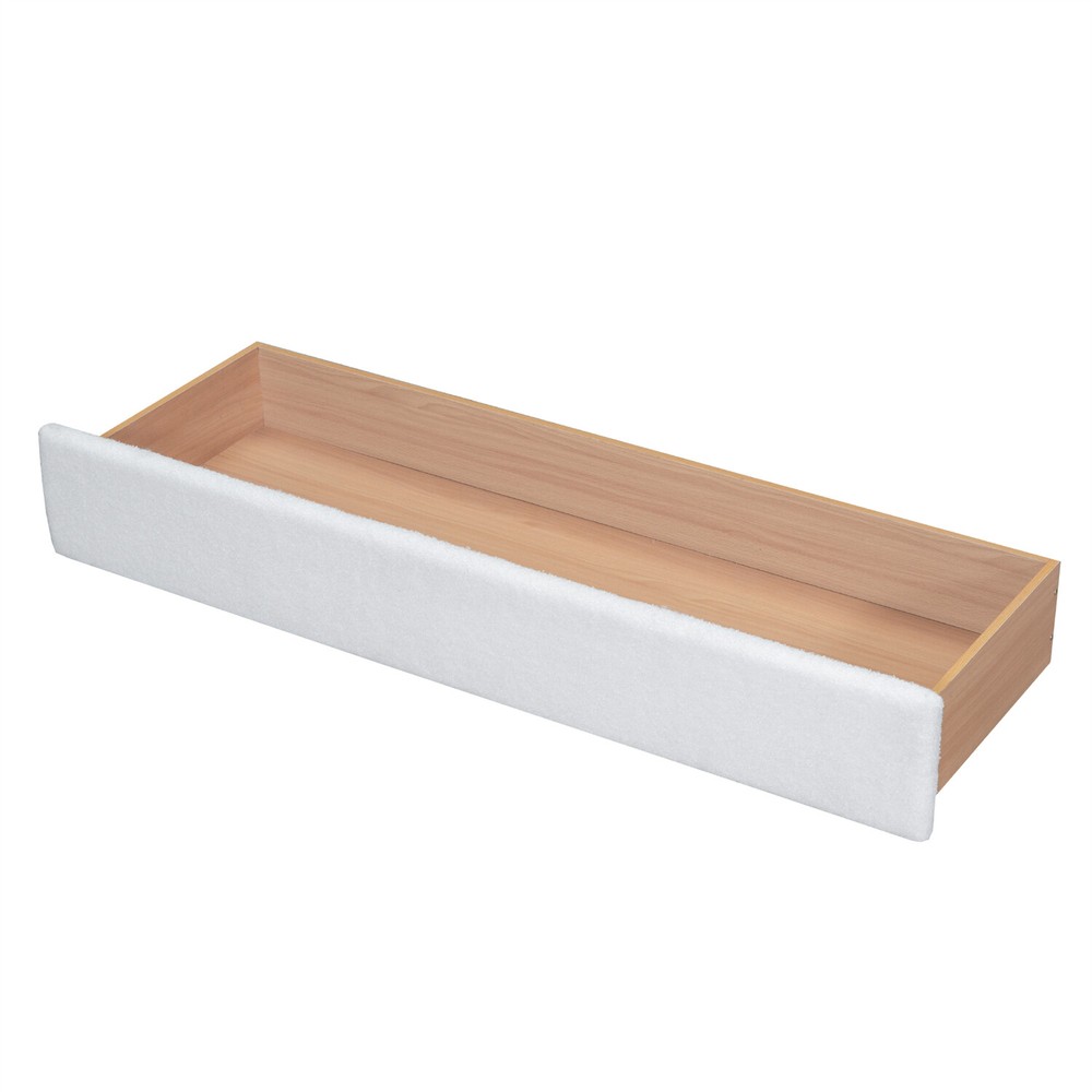Queen Size Bed Frame Upholstered Platform Bed w/ Drawers White/Beige/Gray