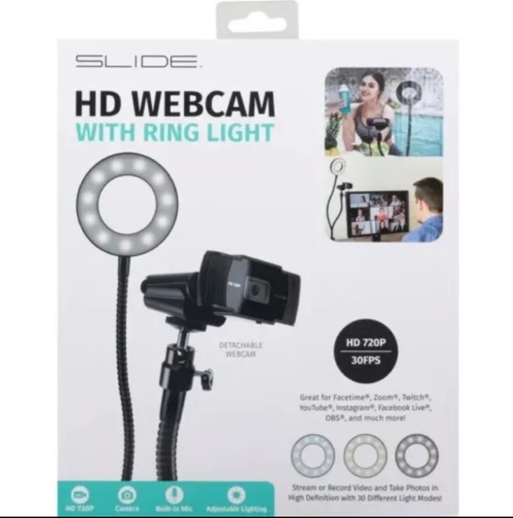 SLIDE CWB12BK USB 2.0 HD Webcam with Ring Light -Tested