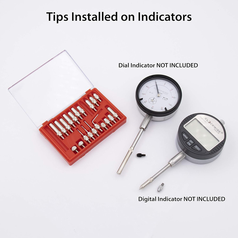 Clockwise Tools Digital Dial Indicators Tip Set, DIPR-01 22 Pieces, UNF 4-48 Thr