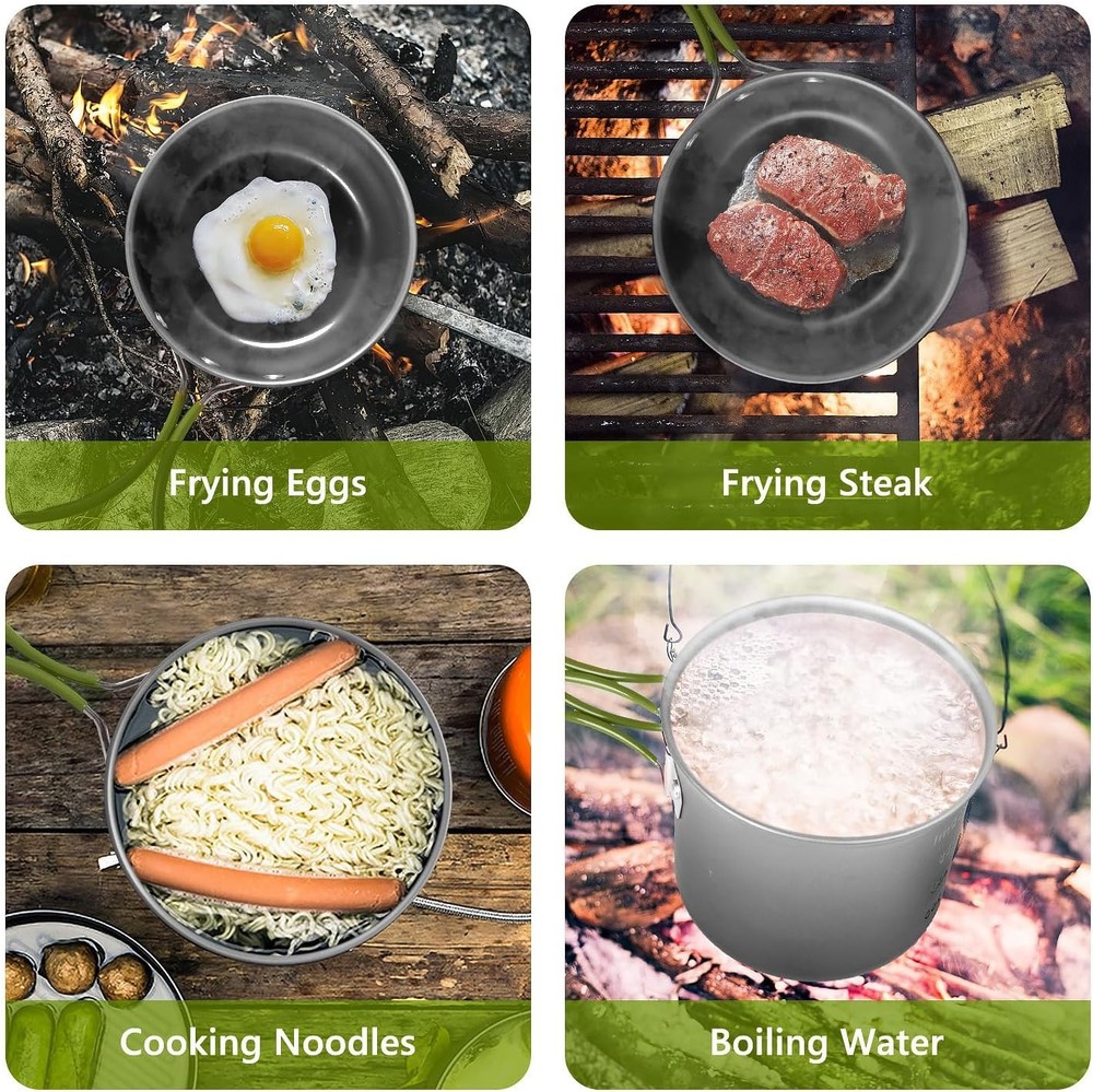 “Camping Cookware Set Portable Mess Kit Non-Stick Pots Pans Fork Lightweight O