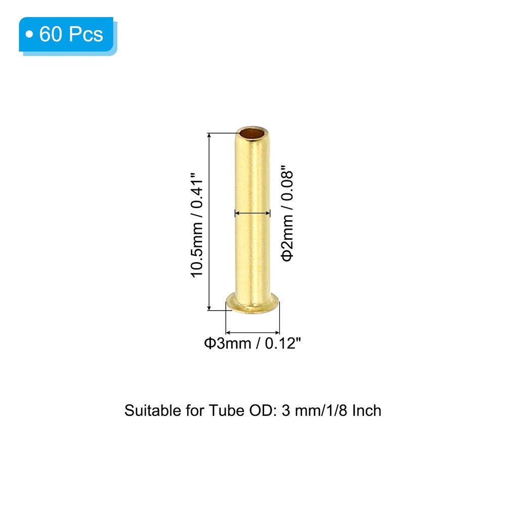 60Pcs Brass Compression Insert Compression Insert Tube Support for 1/8" OD Tube