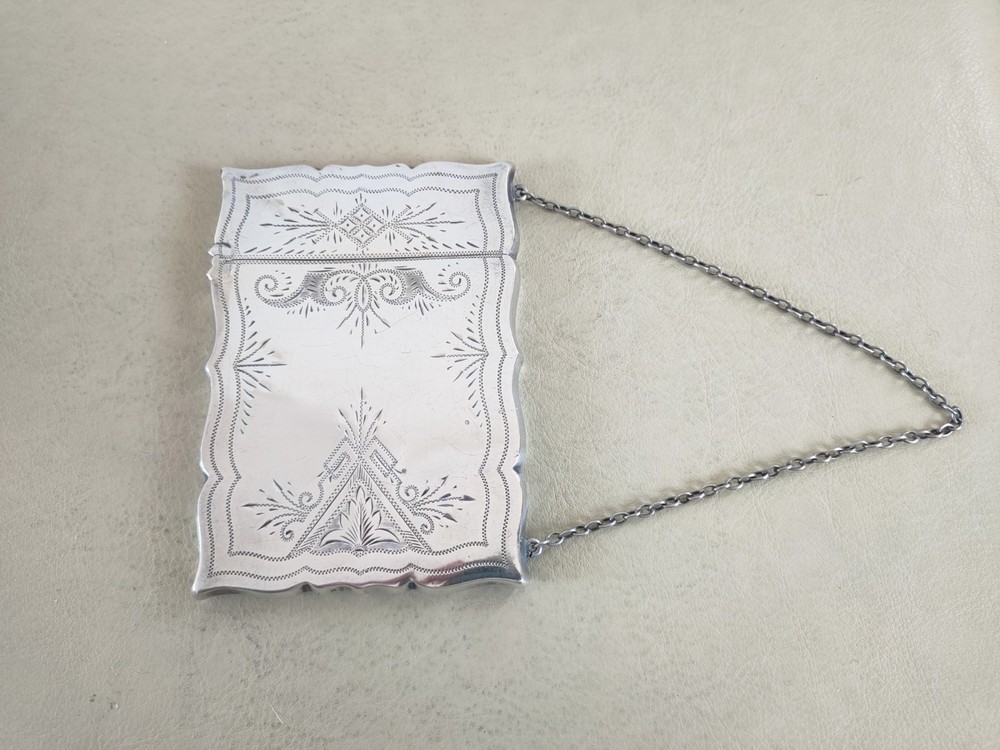Antique Sterling Silver Calling Card Case With Chatelaine Chain