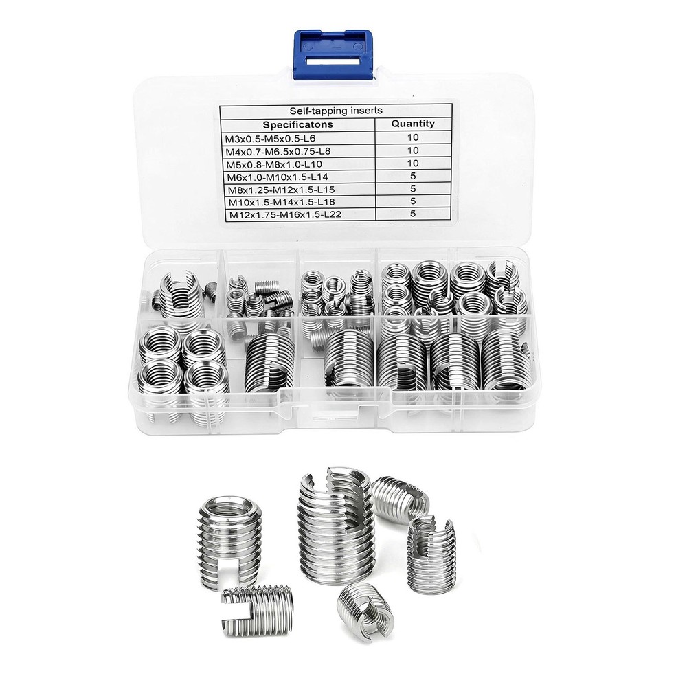 50PCS Self-Tapping Thread Inserts Set M3 to M16 Stainless Steel For Workshop Use