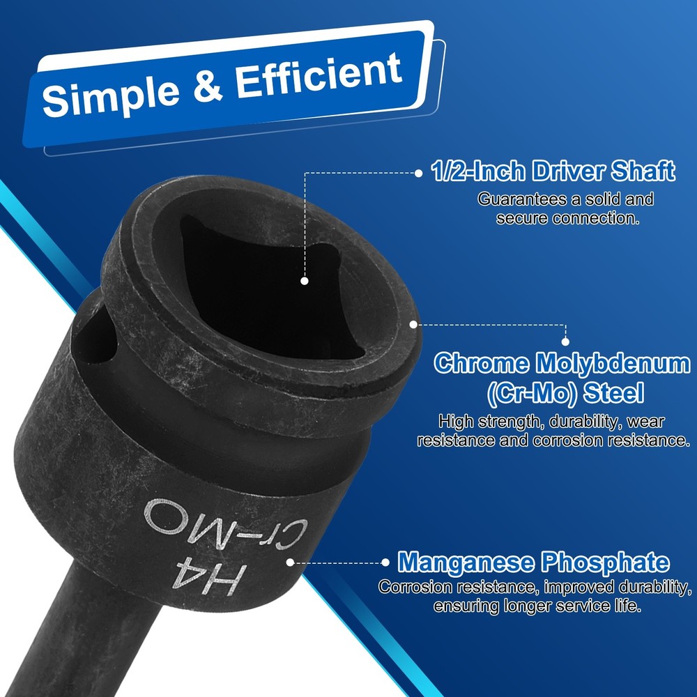 3pcs 1/2" Drive Impact Hex Bit Socket 4mm Metric CR-MO Steel Hexagonal Socket
