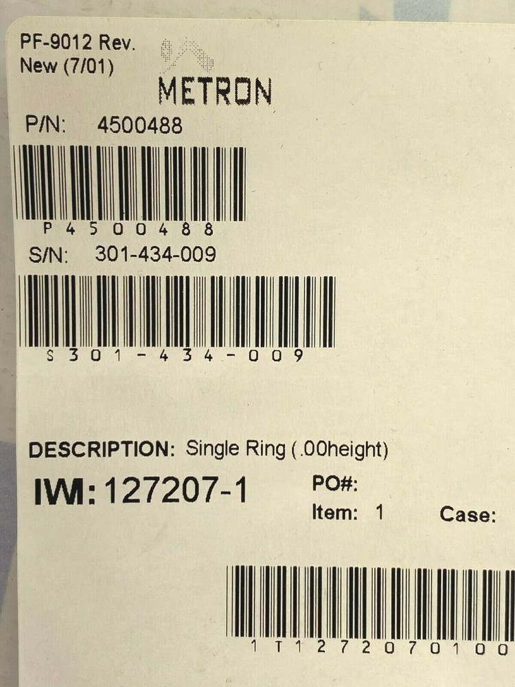 AMAT Applied Materials METRON 4500488 SINGLE RING (.00HEIGHT)